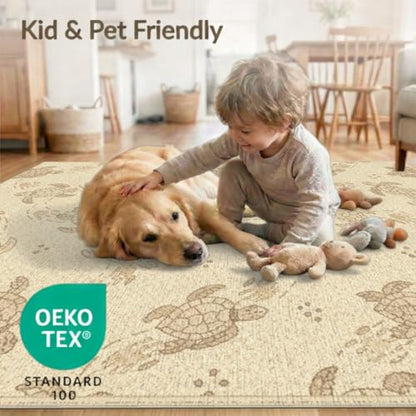 5'x7' Washable Beachy Sea Turtle Area Rug, Beige Non-Shedding Pet Friendly Carpet Easy Care Kids Safe Mat for Small Living Room, Playroom, Bedroom | Ref:1955150 - color: Beige/Pattern 20, size: 5' x 7' (Rectangular)