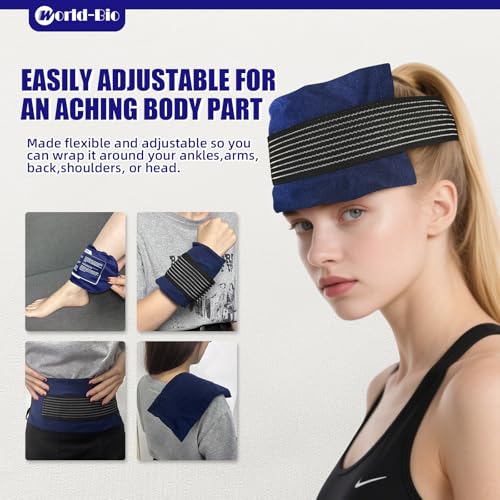 World-Bio Ice Pack for Injuries Reusable, Ice Packs with Adjustable Straps - size: 3 Count 9.8" x 5.1"