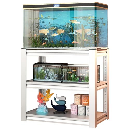 JHshop White Aquarium Stand for 40-75 Gallon Fish Tank: Tank Stand Table for Aquarium kit - Metal Fish Stand Cabinet with Storage, Adjustable 3-Tier Fish Tank Rack Shelf 31.5 "L x 18 "W x 34" H