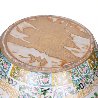 Large Porcelain Floral Rose Medallion Fishbowl Cachepot Planter