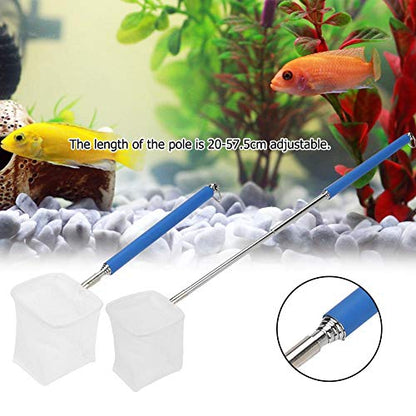 Fdit Adjustable Mini Fishing Net Pole for Aquarium Shrimp 20-57.5cm Expandable (Blue)