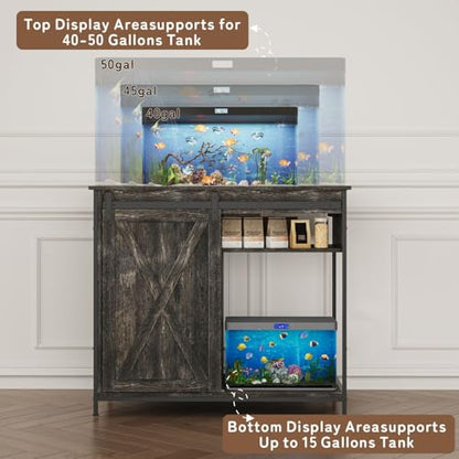 40-50 Gallon Fish Tank Stand, 40 Gallon Aquarium Stand with Cabinet Storage, Heavy Duty Fish Tank Table for Turtle Terrarium Breeder Reptile, Rustic Black