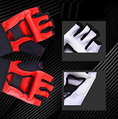 Men Kids Taekwondo Gloves Punch Bag Boxing Martial Arts MMA Sparring Grappling Muay Thai Training PU Leather Wrist Wraps Gloves (Large, Red)