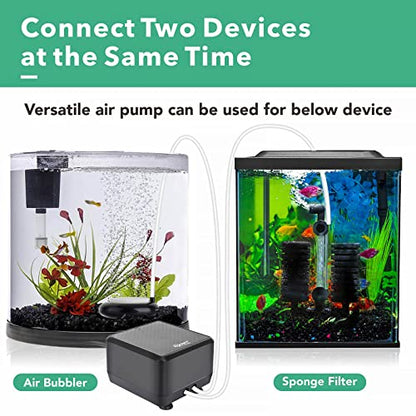 hygger 5W/10W Ultra Quiet Aquarium Air Pump, Adjustable Oxygen Aerator with Dual Outlets – 160 GPH/250 GPH for Fish Tanks up to 150 Gallons/600 Gallons - size: 5W, Up to 150 Gallon
