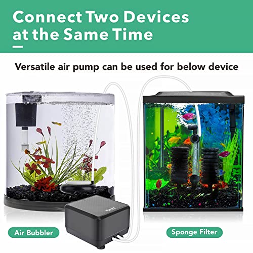 hygger 5W/10W Ultra Quiet Aquarium Air Pump, Adjustable Oxygen Aerator with Dual Outlets – 160 GPH/250 GPH for Fish Tanks up to 150 Gallons/600 Gallons - size: 10W, Up to 600 Gallon Tank