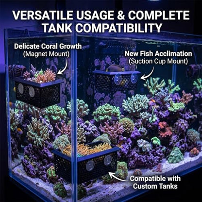 Floating Coral Frag Rack and Fish Isolation Box for Saltwater Reef Tank, 4x6 Inch Saltwater Coral Frag Holder with Magnetic or Suction Mount, Floating Anemone Holder and Isolation Cup for Reef Tanks
