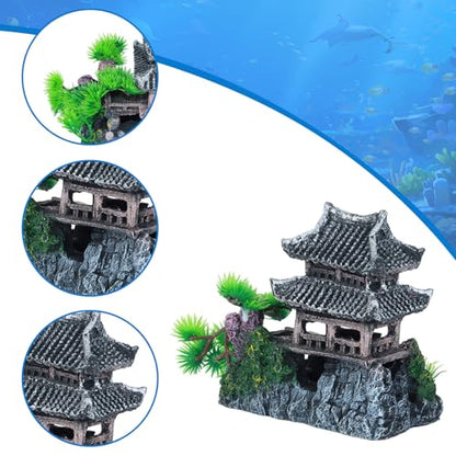 Saim Large Aquarium Decor Set - Resin Castle & Mountain Stone, 2Pack | Resin Castle and Mountain View Stone Ornament, Fish Tank Rock Decor & Aquatic Plant Background, Freshwater/Saltwater Tanks