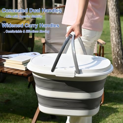Collapsible Bucket with Multi-Function Lid, 4.2 Gallon (16L) 4-in-1 Foldable Bucket for Camping, Fishing, Car Wash, Foot Soak & Toy Storage, Portable Space Saving Bucket