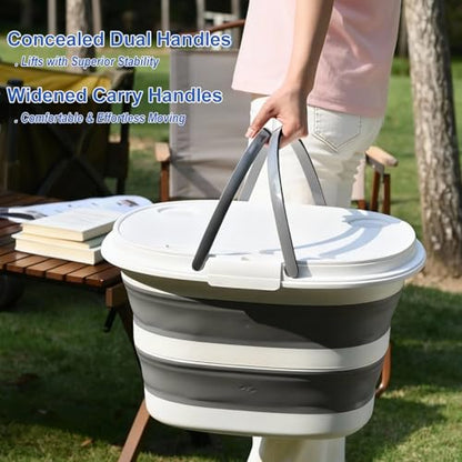 Collapsible Bucket with Multi-Function Lid, 4.2 Gallon (16L) 4-in-1 Foldable Bucket for Camping, Fishing, Car Wash, Foot Soak & Toy Storage, Portable Space Saving Bucket