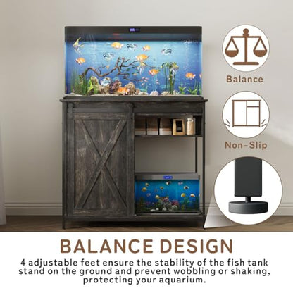 40-50 Gallon Fish Tank Stand, 40 Gallon Aquarium Stand with Cabinet Storage, Heavy Duty Fish Tank Table for Turtle Terrarium Breeder Reptile, Rustic Black