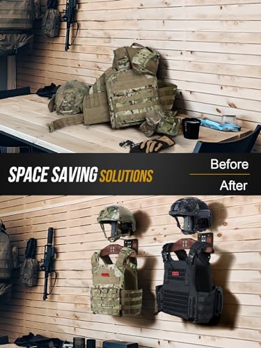 ONETIGRIS Tactical Gear Wall Mount, Heavy Duty Helmet & Plate Carrier Rack - color: Black Walnut