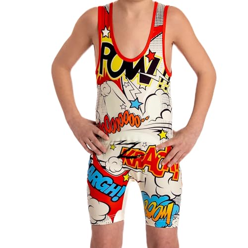 KO Sports Gear Adult Wrestling Singlets, Funny & Holiday Designs, XS-3XL - color: Glow in the Dark Comic Book, size: X-Small