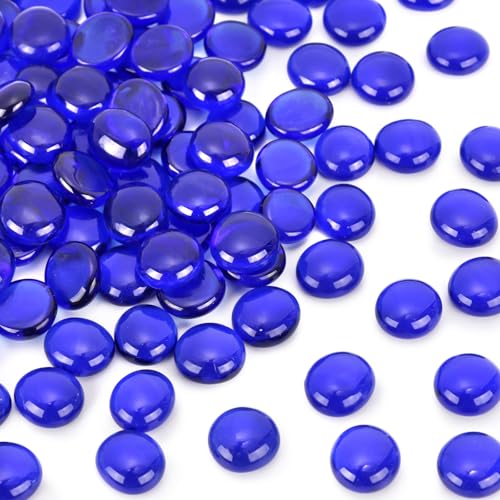 FUTUREPLUSX 1LB Blue Flat Glass Marbles, Premium Dark Blue Aquarium Rocks Fish Tank Gravel Stones Bulk Pebbles Decorative Beads for DIY Crafts Vase Fillers Table Scatter Decor - color: Dark Blue