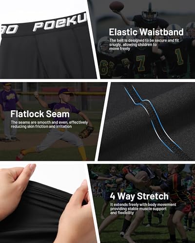 Youth Boys Baseball Cup Underwear Kids Football Compression Shorts with Soft Protective Athletic Cup Boxer Brief - color: Black+black, size: Large