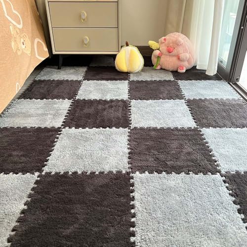12Pcs Interlocking Carpet Tiles, Plush Interlocking Anti Slip EVA Foam Jigsaw Floor Tiles, for Home Kids Room Playroom, 30x30cm (Q) - color: Q