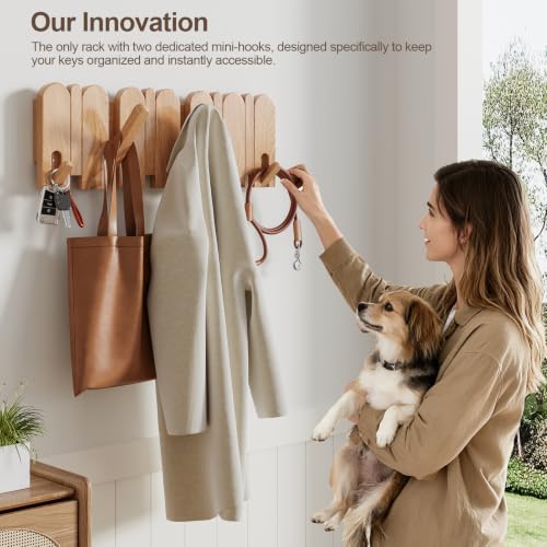 Solid Walnut Coat Rack Wall Mount 16.5",Wall Mounted Coat Rack with 8 Hooks - color: Natural, size: 8 Hooks