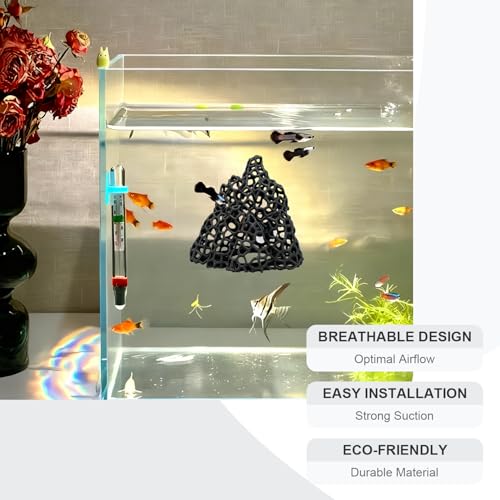 Cave with Suction Cup, Aquarium Betta Fish Hideout Habitat Decor, Stable Resting Hiding Place for Cherry Shrimp, Dwarf Shrimp, Guppy and Small Fish (Black)