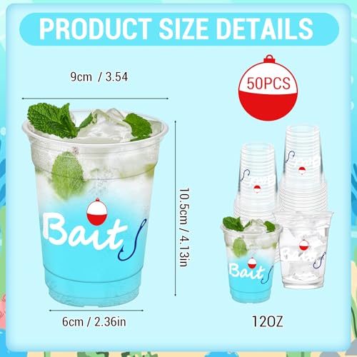 50Pcs Fishing Party Cups, 12oz Fishing Plastic Cups for Fishing Birthday Wedding Favors Bridal Supplies Baby Shower Tea Party Decorations
