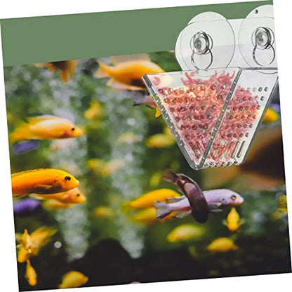 1pc Acrylic Double Cup Fish Feeder for Fish Tank Red Feeding Container and Easy to Clean Aquarium Food Dispenser for Betta and