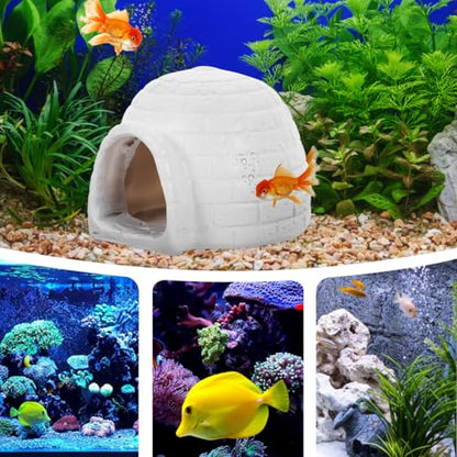 DECHOUS Igloo Figurine for Fish Tank 3.81X3.34X2.83In Resin Aquarium Decor Hideout for Fish and Shrimp Simulated Ice House Model Polar Landscape Ornament