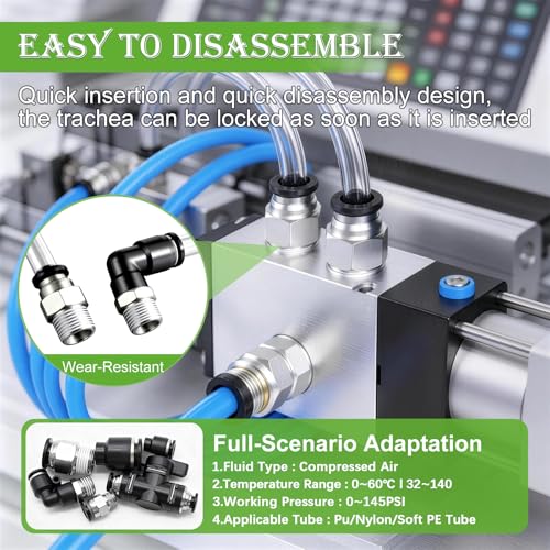 mxuteuk 324PCS Air Line Quick Connect Fittings,1/8",1/4",5/16",3/8",1/2",4/6/8/10mm OD Push to Connect Fittings,Quick Connect Air Hose Fitting,Quick Release Pneumatic Kit