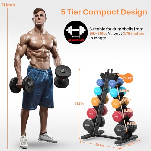 TomCare 6-Tier|5-Tier|4-Tier|2-Tier Dumbbell Rack Stand Only for Home Gym - color: Black, size: 5 Tier