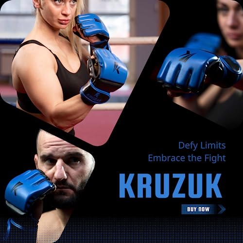 Kruzak MMA Gloves, Half-Finger Boxing Mitts with Hand Wraps - color: Blue, size: Large-X-Large
