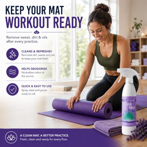 Fresh Mat Yoga Mat Cleaner Spray - Natural Deodorizing Cleaner for Yoga Mats & Fitness Equipment - No-Rinse, Residue-Free Formula with Witch Hazel & Essential Oil, Peaceful Lavender (12 fl oz). - size: 12 Fl Oz (Pack of 1)