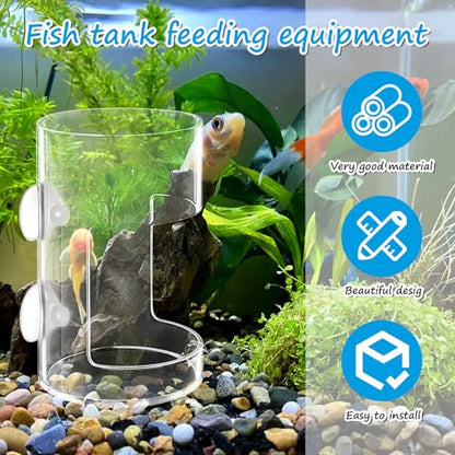 No Mess Aquarium Feeder Fish Tank Dish Tray Acrylic Clear Fishs Tank Feeder with Suction Cup, Round and Square Fishs Food Container Holder Dispenser 2.36x3.93 in for Turtle Shrimp Betta Feeding