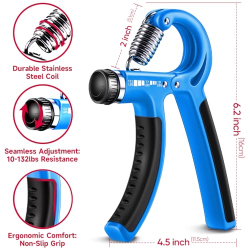 FitBeast Grip Strengthener Forearm Strengthener Hand Grips Strengthener Kit - 5 Pack Adjustable Resistance - color: Light Blue