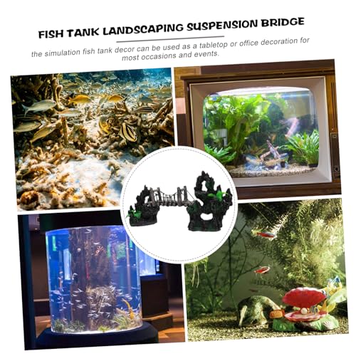 Aquarium Suspension Bridge Decor Lifelike Resin Rockery Adornment Fish Tank Landscaping Statue Unique Aquarium Decoration for Home Office Creative Underwater