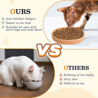 Silicone Dog Food Plate Shallow Dog Bowl Flat Cat Dish Small Puppy Plates for Small Dogs and Cats Whisker Fatigue Pet Feeding Bowls for Dry and Wet Food (Light Brown) - color: 2 Pcs - (Brown)