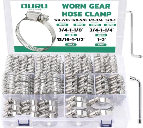 175PCS Hose Clamps Stainless Steel Assortment Adjustable 1/4"-2"(6-51mm) Worm Gear Hose Clamp, Heavy Duty Metal Small Hose Clamps for Automotive, Pipe, Radiator Plumbing, Fuel Line - size: 175PCS KIT-HOSE CLAMP(1/4''-2'')