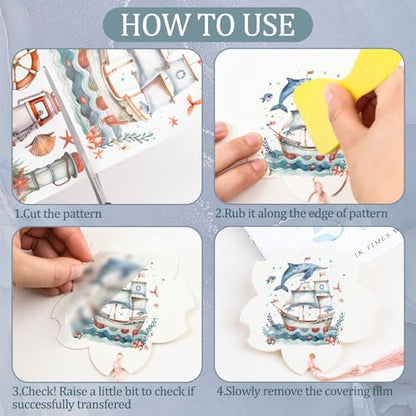 WANDIC 10 Sheets Rub On Transfer Sticker, Voyage Navigation Style Ship Pattern Stickers for DIY Scrapbooking Photo Albums Furniture,11.8 * 3.9in - color: Navigation