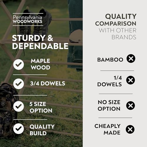 Pennsylvania Woodworks Clothes Drying Rack: Solid Maple Hard Wood Laundry Rack for Baby Clothes, Hand Towels, Delicates & More, Durable Small Folding Drying Rack, Made in USA, No Assembly Needed - color: Small