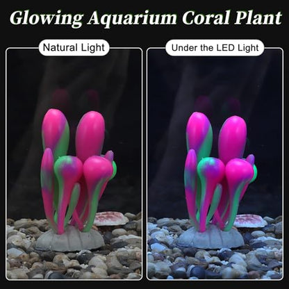 Fluorescent Aquarium Coral, Vibrant Glowing Effect, Fish Tank Decorations, Artificial Accessories, Pink