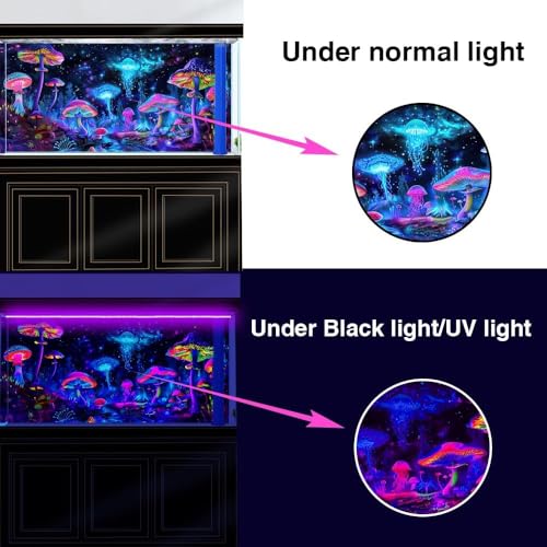 72X24IN Blacklight Mushroom Jellyfish Aquarium Background UV Reactive Background Starry Sky Terrarium Background with 10 EVA Double-Sided Tape - size: 72X24in/180X60cm