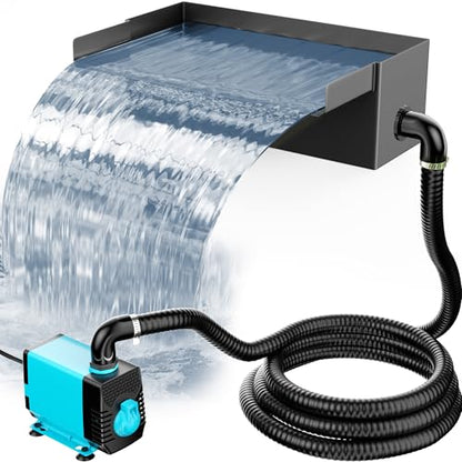 Pond Waterfall Spillway with Pump Kit, 304 Stainless Steel Pond Waterfall, Pond Spillway with 9.8FT Corrugated Tubing for Garden,Water Features (8“)-P42 - size: 8INCH