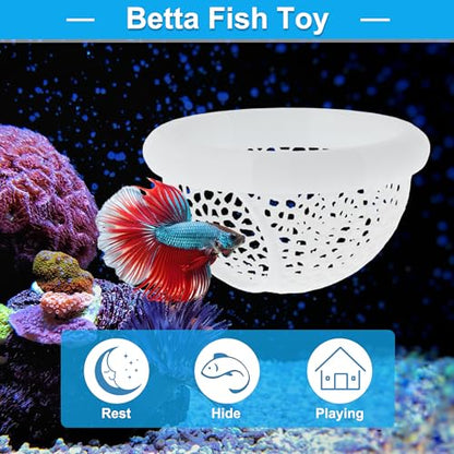 Betta Hideout Cave, Aquarium Floating Betta Hideout, Multi-Functional Betta Fish Hammock, White - color: White