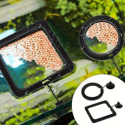 Set of 2 Fish Tank Feeding Rings Equipped with Suction Cups, Designed for Floating Plants, Water Change Fish Feeders, and Suitable for Bettas, Goldfish, and Turtles (in Black Color), Without Battery