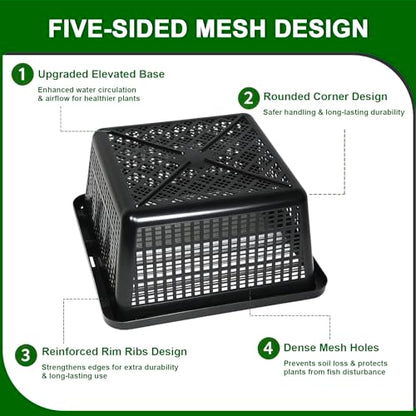 12 Pcs 7 Inch Aquatic Plant Baskets for Hydroponics Water Garden Plant Pots Black Plastic Mesh Basket Square Plastic Mesh Pond Containers for Live Aquarium Plants