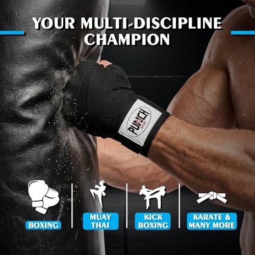 Mexican Hand Wrap Elastic Cotton Blend Boxing Wrap with Hook & Loop Closure for MMA, Muay Thai, Kickboxing & Training - color: Black, size: 1Pair
