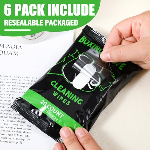 Threlaco 6 Pack 120 Count Boxing Glove Deodorizer Wipes Quick Clean Resealable Convenient Boxing Glove Cleaning Wipes