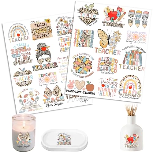 UV DTF Cup Wrap Transfer Stickers for Tumblers and Glasses, 2 Sheets Teacher Quotes Rub On Decals for Cups, Mugs, Water Bottles - style: Teacher Quotes