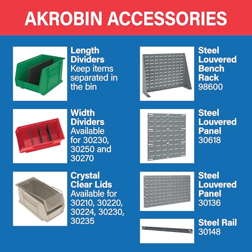 Akro-Mils 30210 AkroBins Plastic Storage Bins, Space-Saving Stackable Bins for Garage, Pantry, Craft Organization, 5" x 4" x 3", Red, 24-Pack