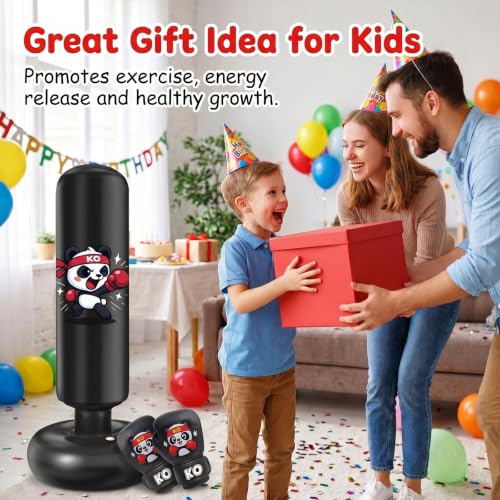 Qoosea Pedestal Punching Bags for Kids, 52in Kids Boxing Bag with Gloves - color: Black