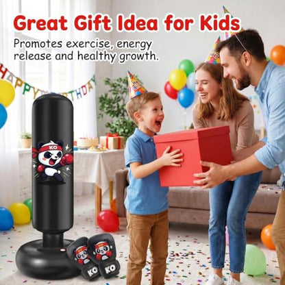 Qoosea Pedestal Punching Bags for Kids, 52in Kids Boxing Bag with Gloves - color: Black