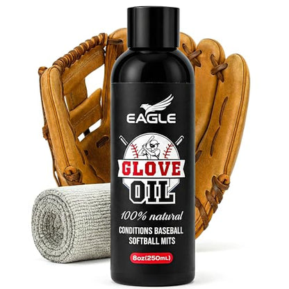 Eagle Baseball Glove Oil Conditioner with Applicator Cloth - 250mL (8.45oz) Glove Oil for Break-in & Glove Treatment - Leather Softener & Conditioner for Baseball, Softball Mitts