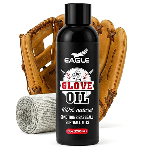 Eagle Baseball Glove Oil Conditioner with Applicator Cloth - 250mL (8.45oz) Glove Oil for Break-in & Glove Treatment - Leather Softener & Conditioner for Baseball, Softball Mitts