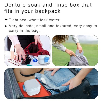 BVN Denture Case with Strainer, Leak Proof Denture Soaking Box | Portable Dental Cup with Storage Compartment, Magnetic Lid & Ventilation Design for Dentures, Retainers and Braces - color: White+blue